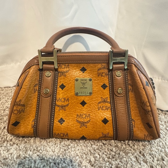 MCM AUTHENTIC Visetos Cognac Leather Bag